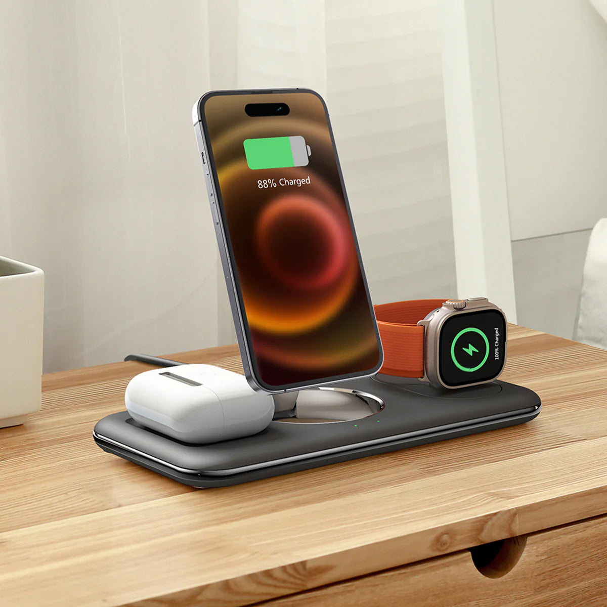 Rixus RXWC31 3-in-1 Wireless Charger Stand – Ladegerät fürs iPhone, Watch & AirPods