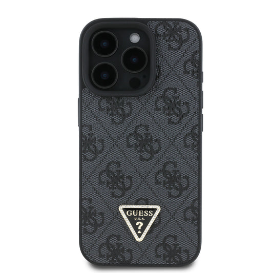 Guess iPhone 16 Pro Max Hülle – PU Leder Crossbody mit Metall-Logo in Schwarz