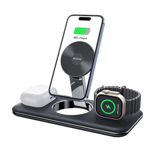 Rixus RXWC31 3-in-1 Wireless Charger Stand – Ladegerät fürs iPhone, Watch & AirPods