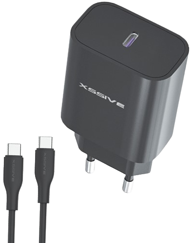 Xssive 25W PD3.0 Super Fast Charger mit USB-C zu USB-C Kabel – Schwarz